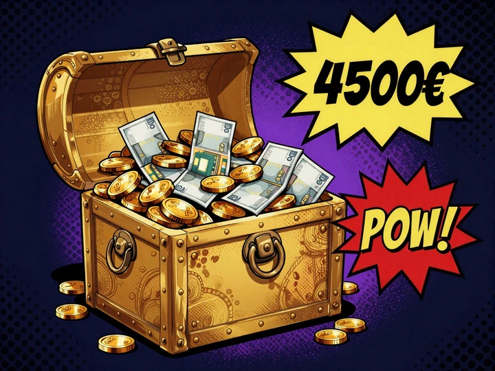 GoldBet Casino Pop-Art Schatztruhe mit 4.500 Euro Willkommensbonus und Freispiele-Symbol