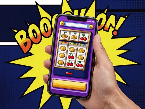 Mobile Spielhalle Pop-Art Smartphone mit Slot-Interface zum online slots spielen unterwegs