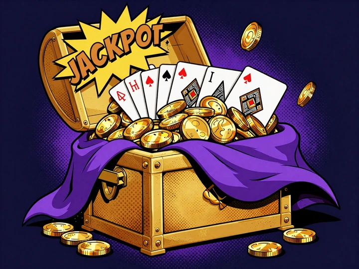 GoldBet Casino Pop-Art Truhe mit Gold und JACKPOT-Burst als Symbol f&uuml;r Echtgeld-Gewinne